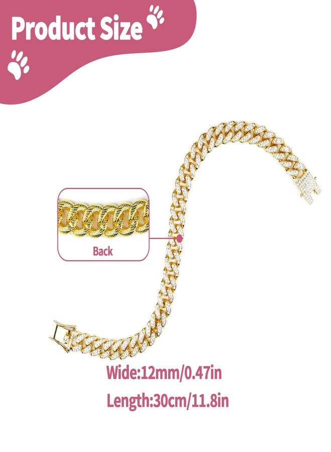 OXDFK Cuban Dog Chain Collars, Gold Crystal Pet Necklace, Metal Pet Necklace with Safety Buckle Lock, for Small Medium Large Dogs Cats (12 Inch) - Image 3